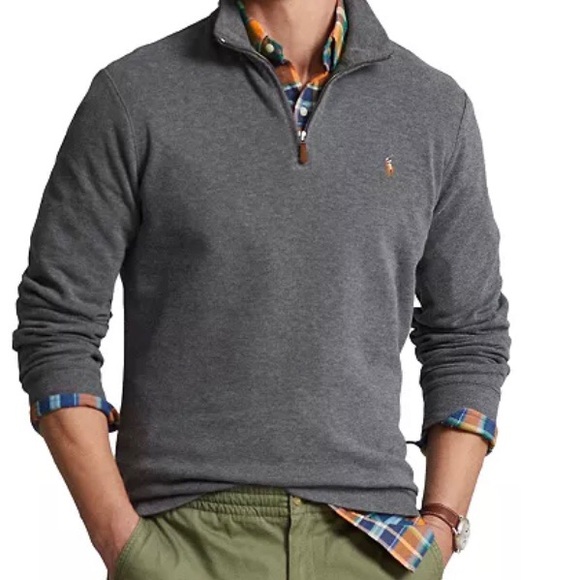 Polo Ralph Lauren Mens Size 2XL Grey Heather Estate Ribbed Quarter Zip Pullover